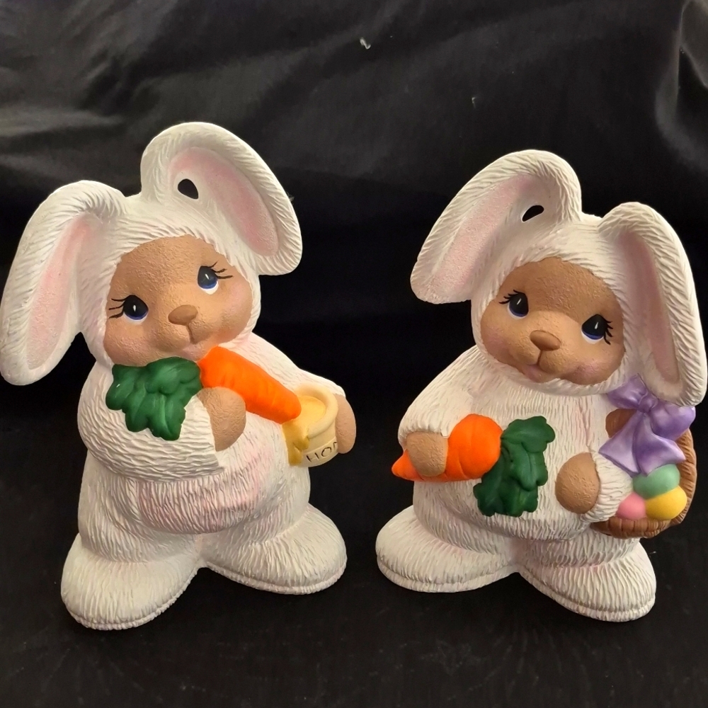 Vintage hand painted ceramic bears as easter rabbits bunny bunnies